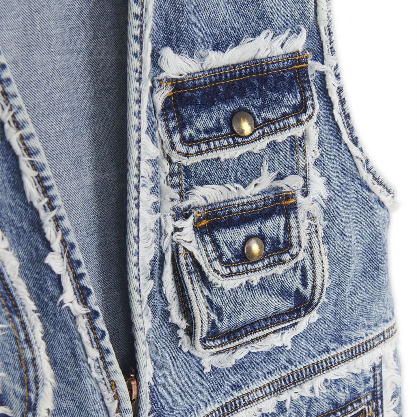 FRINGES UTILITY DENIM VEST BLUE IUTER €100.0