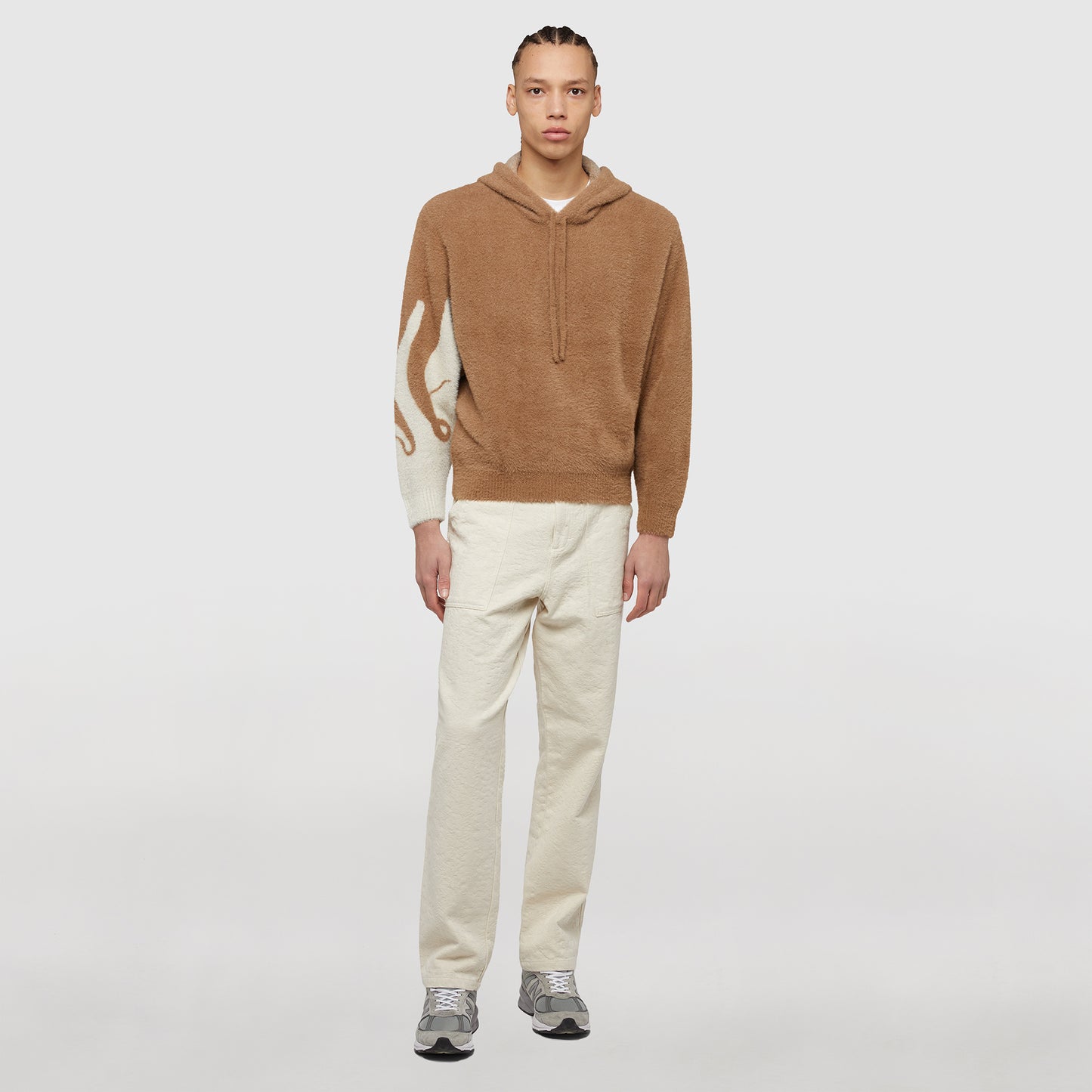OCTOPUS SIDE KNIT HOODIE BROWN