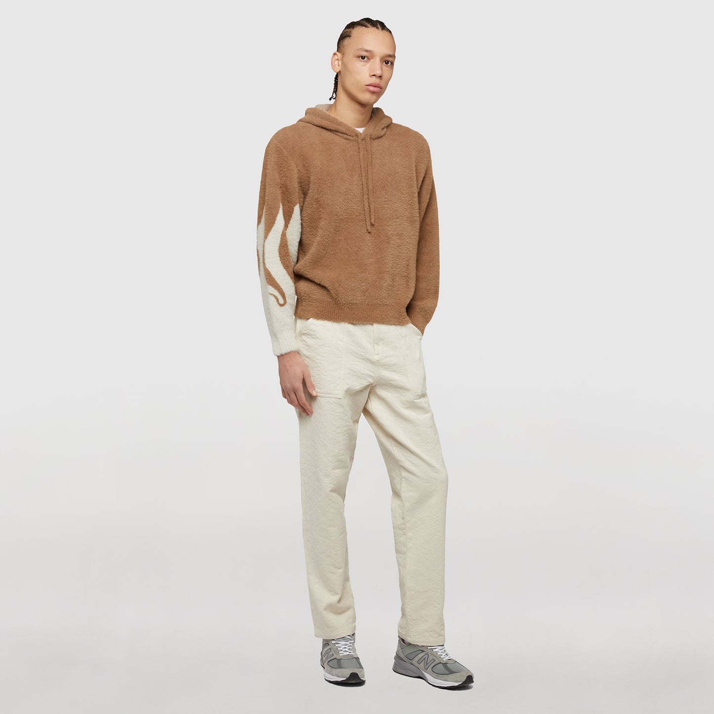 OCTOPUS SIDE KNIT HOODIE BROWN