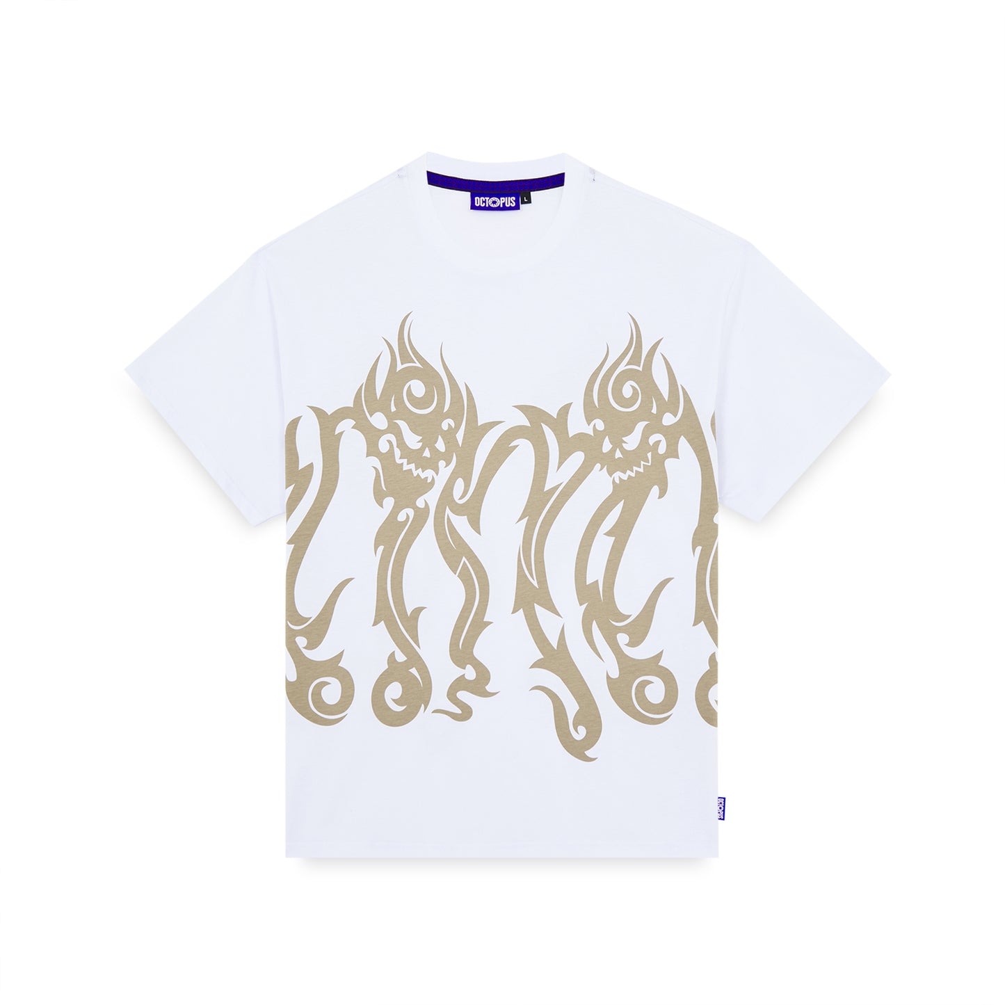 OCTOPUS TRIBAL SKULL TEE WHITE