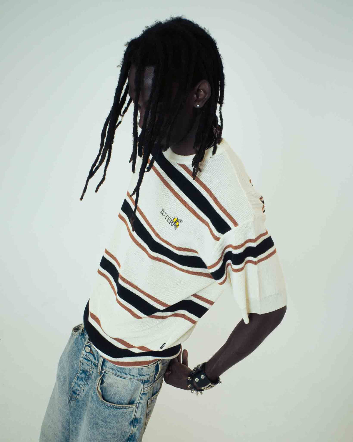 HARMONY STRIPED KNIT OVER TEE IVORY