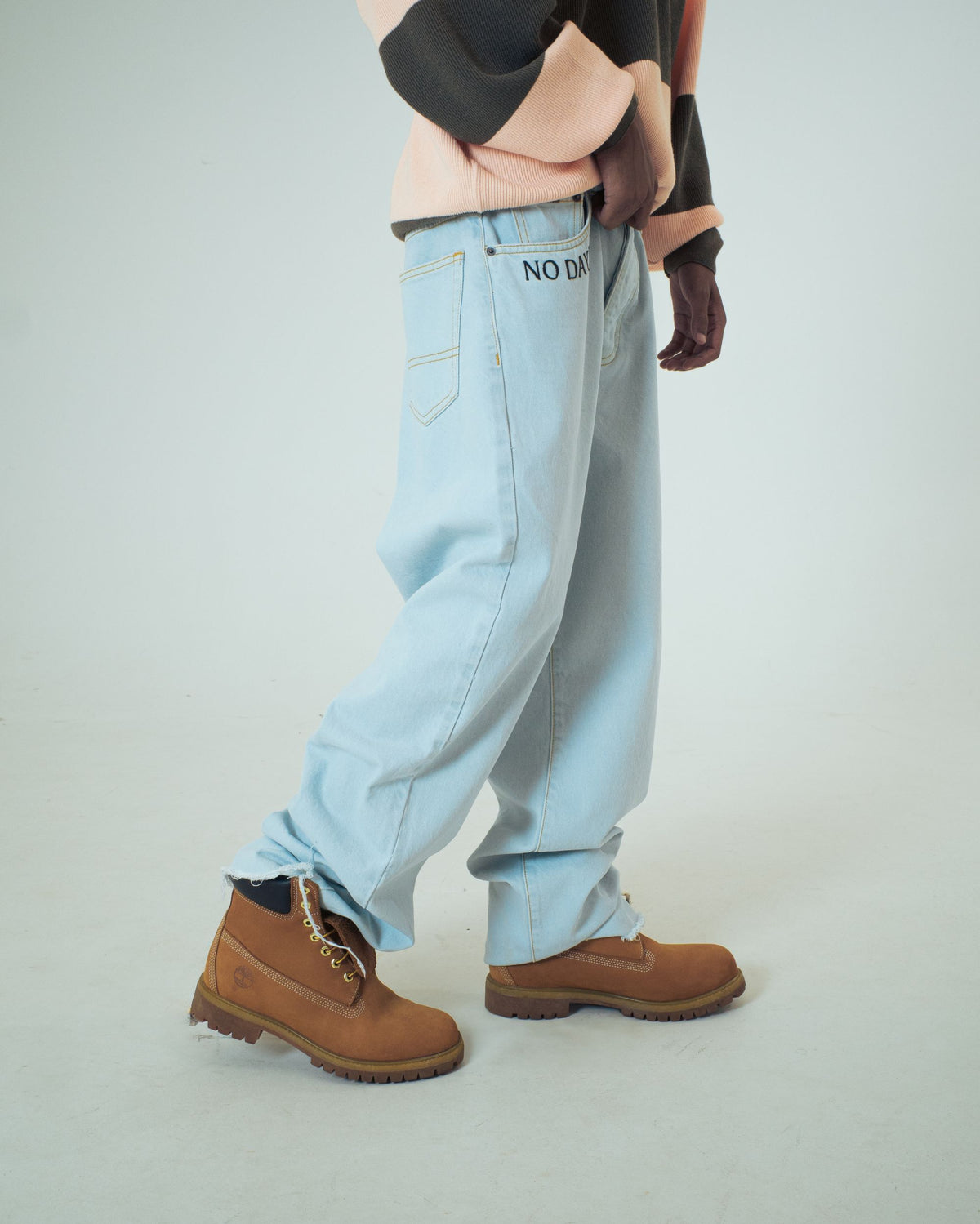 FRINGED BAGGY DENIM PANTS STONEWASHED