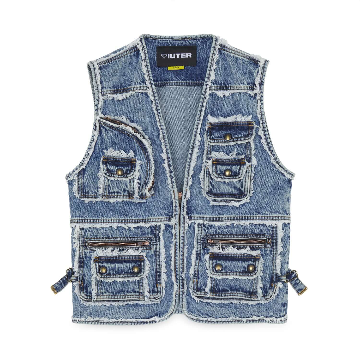 FRINGES UTILITY DENIM VEST BLUE IUTER €100.0