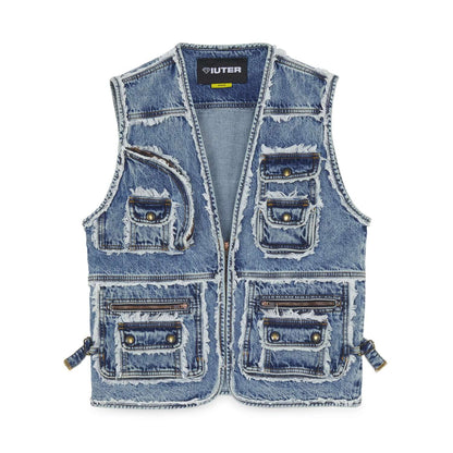 FRINGES UTILITY DENIM VEST BLUE IUTER €100.0