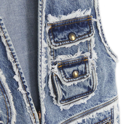 FRINGES UTILITY DENIM VEST BLUE IUTER €100.0