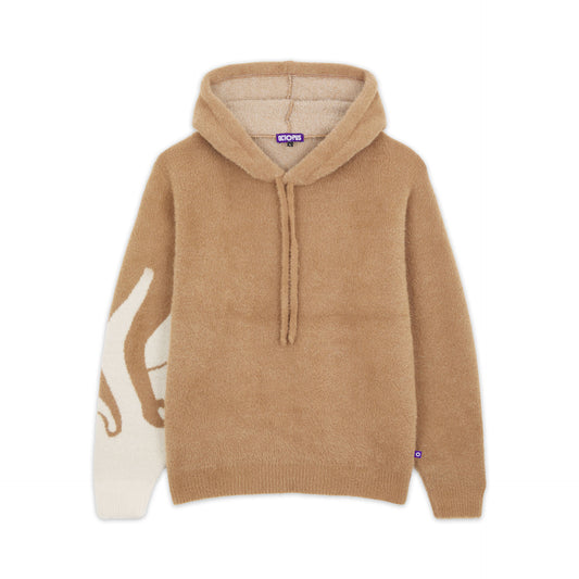 OCTOPUS SIDE KNIT HOODIE BROWN