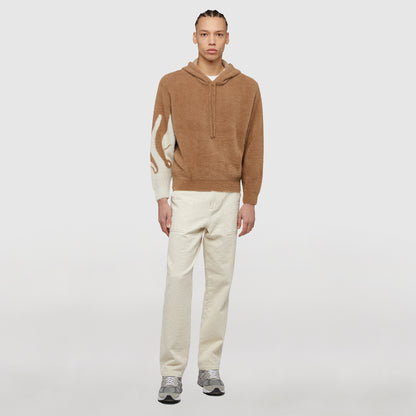 OCTOPUS SIDE KNIT HOODIE BROWN