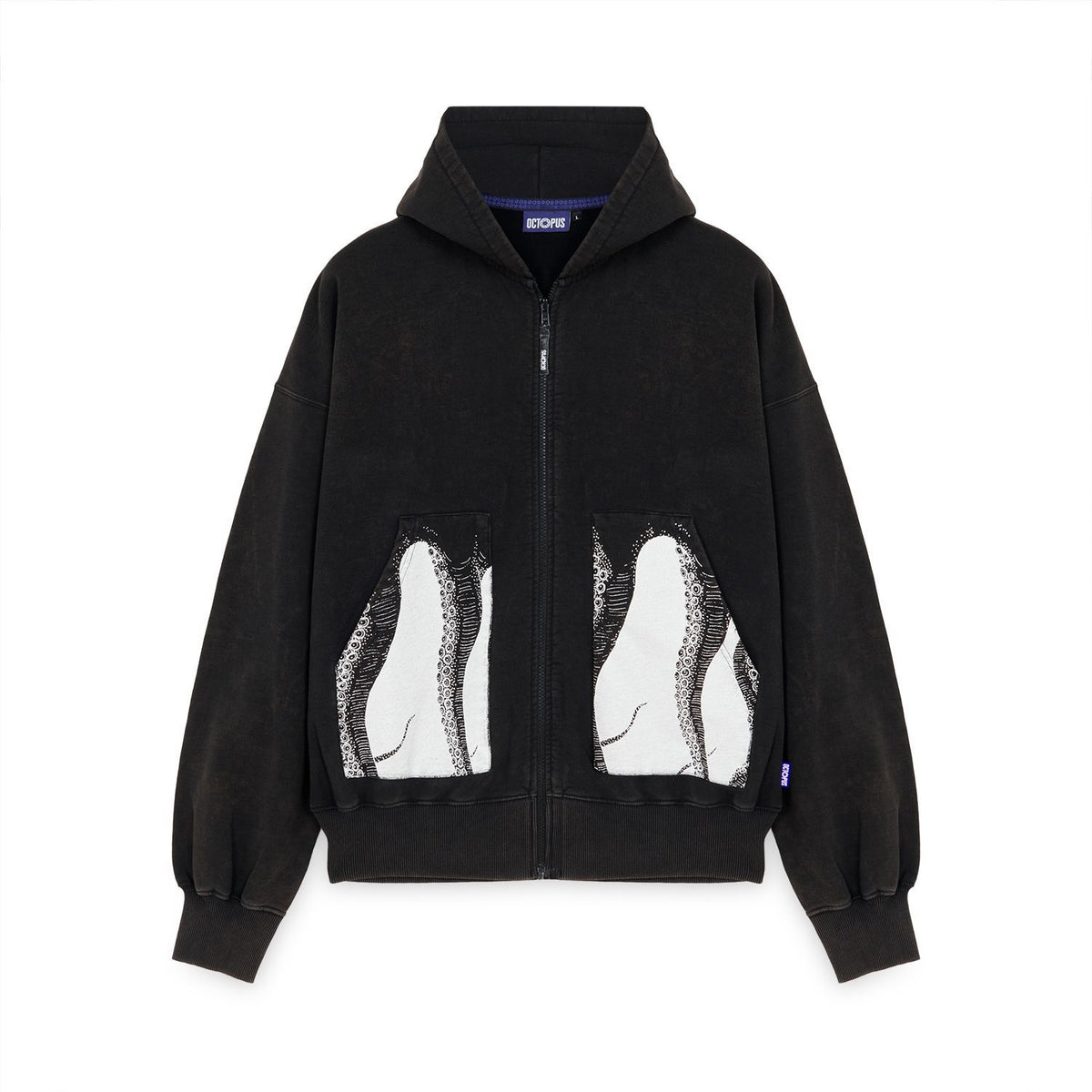 OCTOPUS POCKET ZIP HOOD BLACK