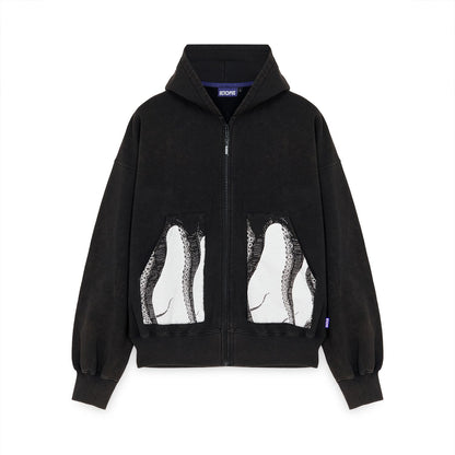 OCTOPUS POCKET ZIP HOOD BLACK