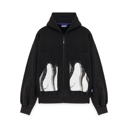OCTOPUS POCKET ZIP HOOD BLACK