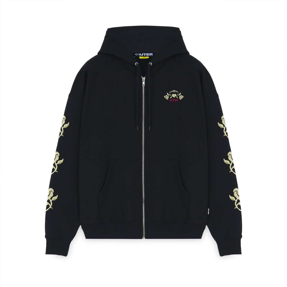 FLORAL ZIP HOODIE BLACK