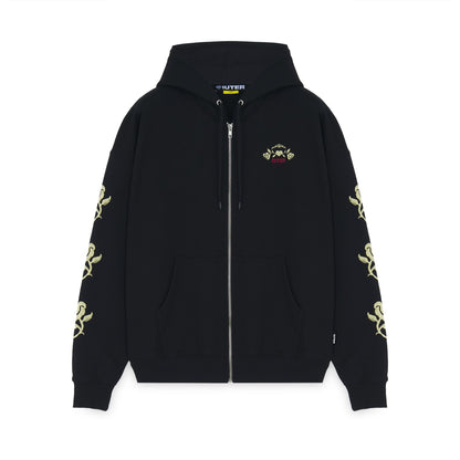 FLORAL ZIP HOODIE BLACK