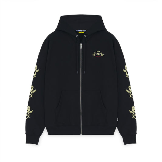 FLORAL ZIP HOODIE BLACK