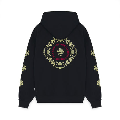 FLORAL ZIP HOODIE BLACK
