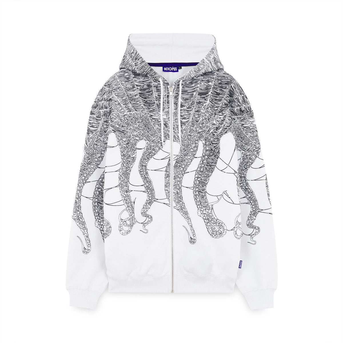 OCTOPUS COBWEB ZIP HOODIE BY LUCA DEVINU WHITE