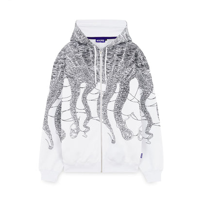 OCTOPUS COBWEB ZIP HOODIE BY LUCA DEVINU WHITE