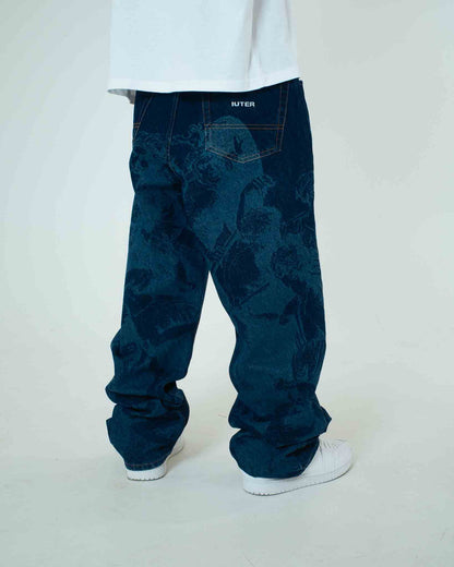 BATTLE LASER BAGGY DENIM PANTS RINSE