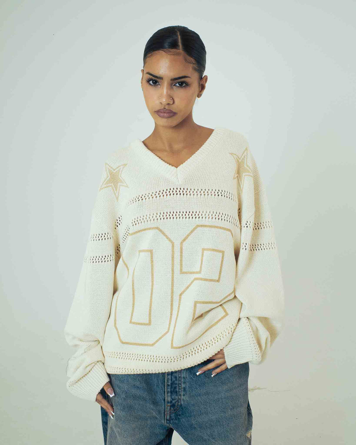 STARS FOOTBALL SWEATER IVORY