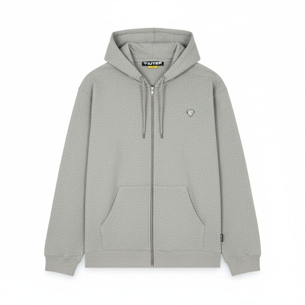 HEART LOGO ZIP HOODIE LIGHT GREY