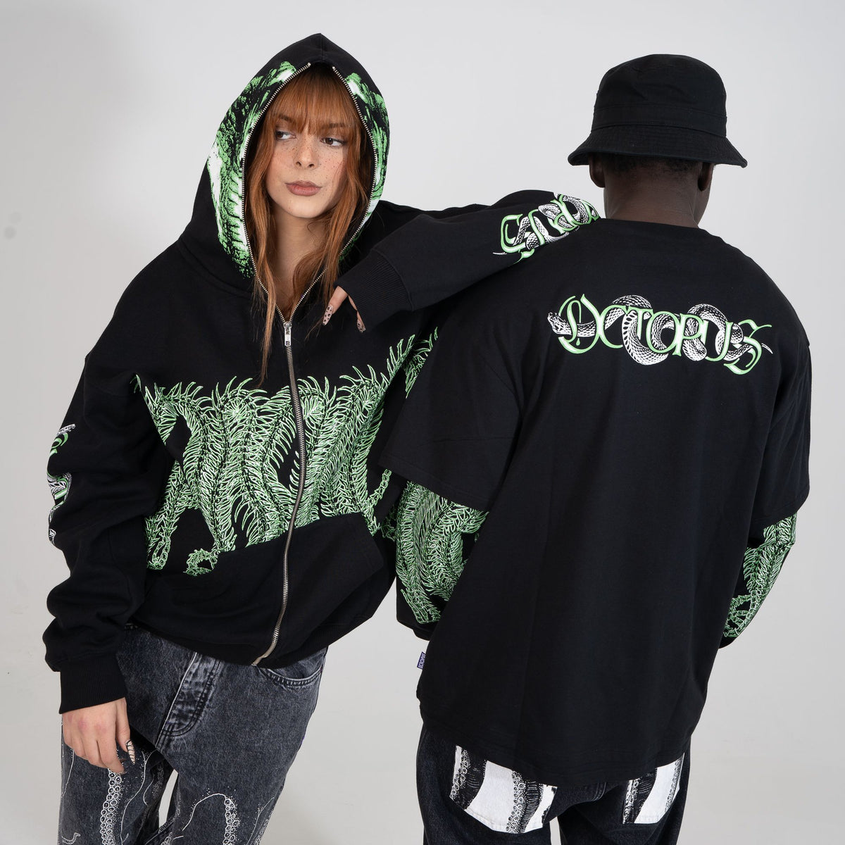 YEAR OF THE SNAKE OCTOPUS FULL ZIP HOODIE BLACK