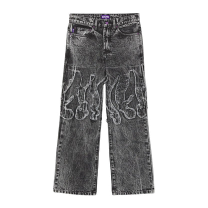 OCTOPUS FRINGED LOOSE DENIM GREY BLEACH