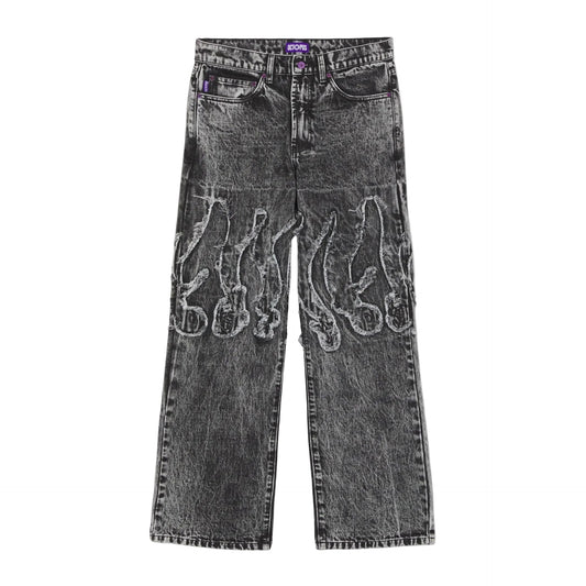OCTOPUS FRINGED LOOSE DENIM GREY BLEACH