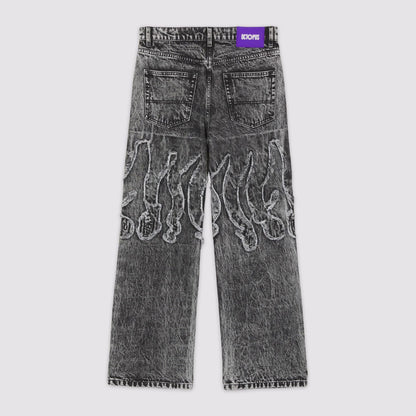 OCTOPUS FRINGED LOOSE DENIM GREY BLEACH