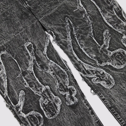 OCTOPUS FRINGED LOOSE DENIM GREY BLEACH