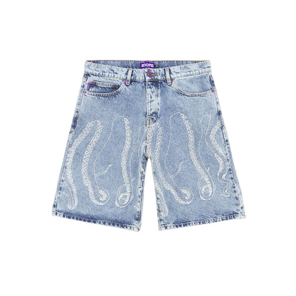 OCTOPUS OUTLINE LOOSE SHORTS BLUE BLEACH