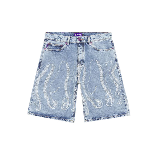 OCTOPUS OUTLINE LOOSE SHORTS BLUE BLEACH