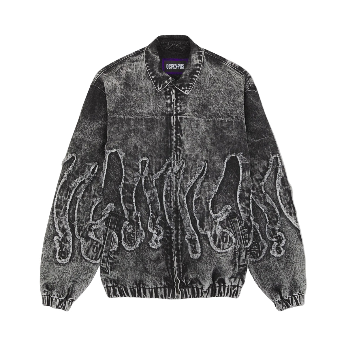 OCTOPUS FRINGED DENIM BOMBER GREY BLEACH