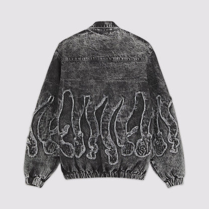 OCTOPUS FRINGED DENIM BOMBER GREY BLEACH