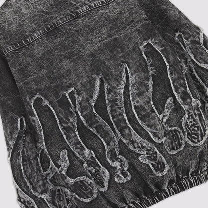 OCTOPUS FRINGED DENIM BOMBER GREY BLEACH