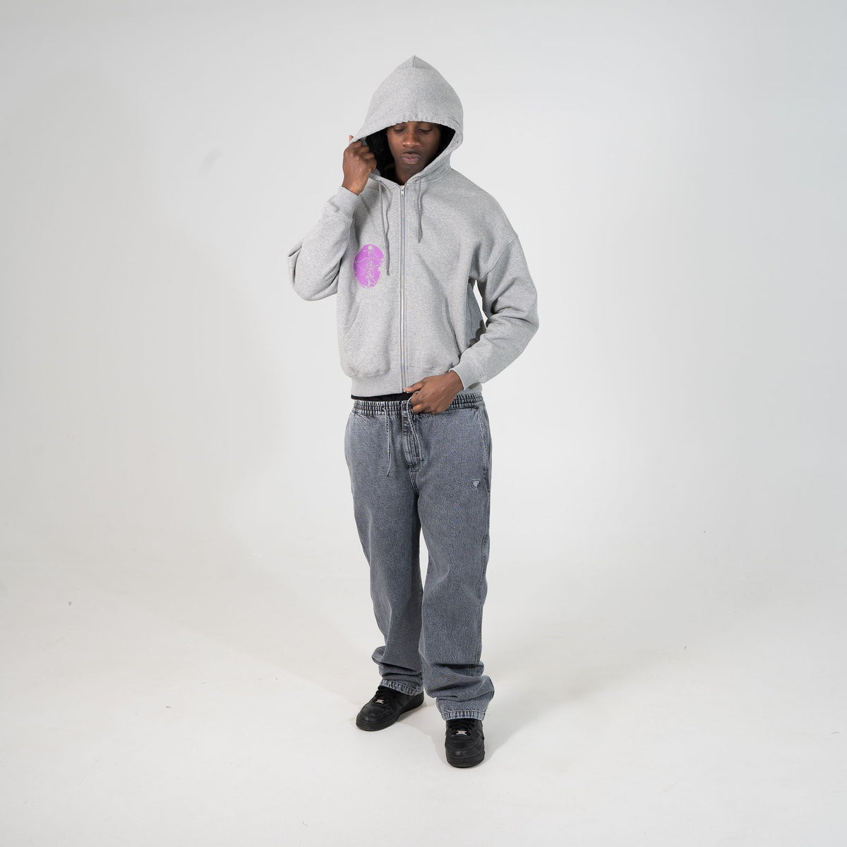 TIME FLIES ZIP HOODIE LIGHT GREY