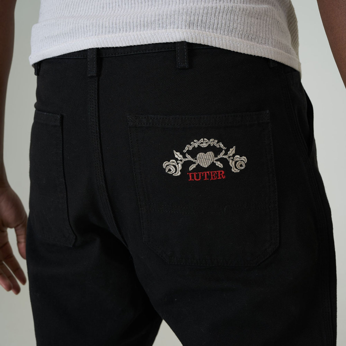 FLORAL WORK PANTS BLACK