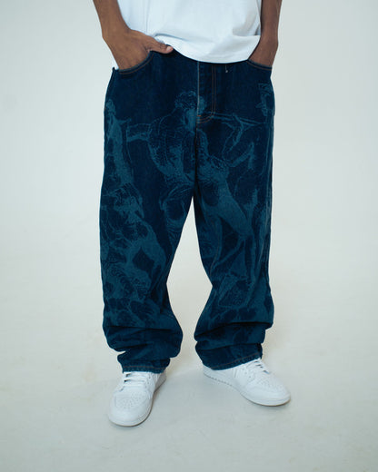BATTLE LASER BAGGY DENIM PANTS RINSE