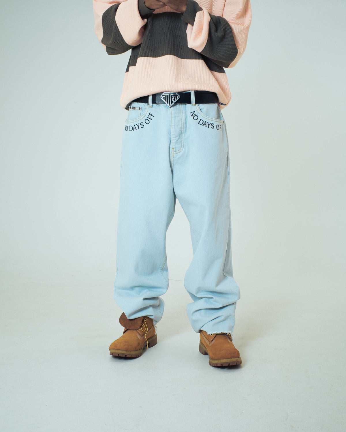 FRINGED BAGGY DENIM PANTS STONEWASHED