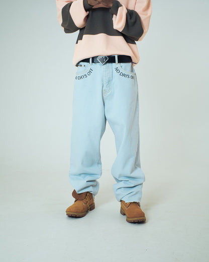 FRINGED BAGGY DENIM PANTS STONEWASHED