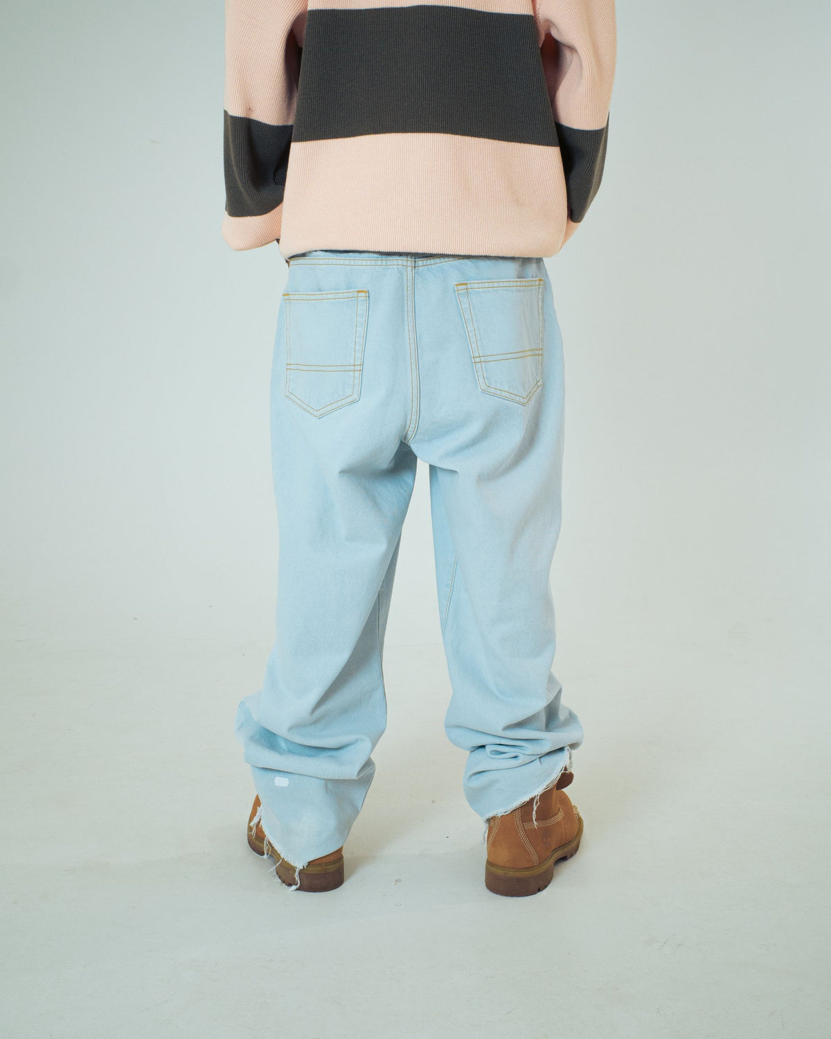 FRINGED BAGGY DENIM PANTS STONEWASHED