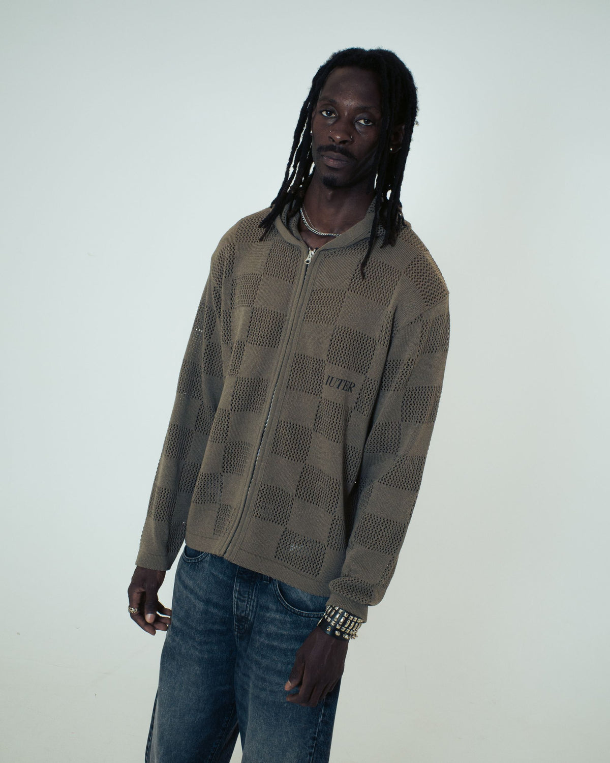 BATTLE MESH ZIP HOODIE BROWN