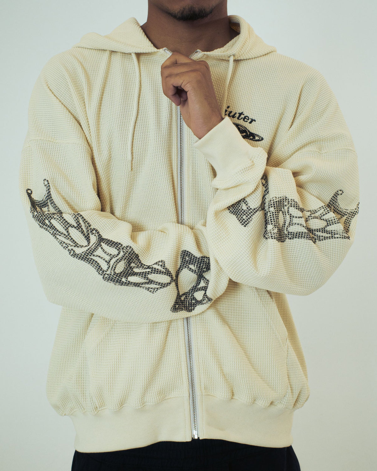 BIJOUX WAFFLE ZIP HOODIE IVORY