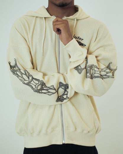 BIJOUX WAFFLE ZIP HOODIE IVORY