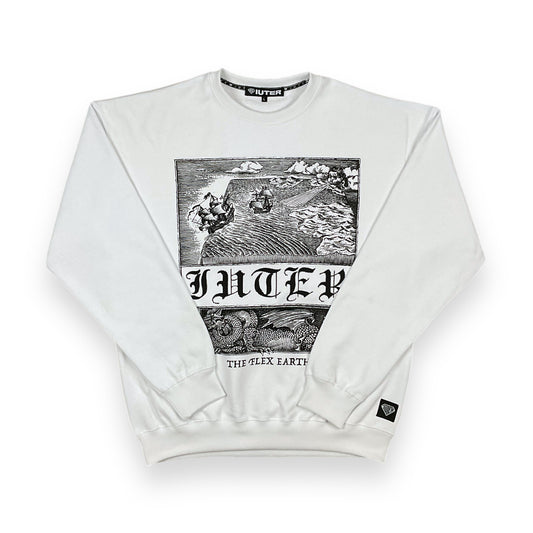 PRINTED CREWNECK LOOSE UNBRUSHED FLATLAND WHITE