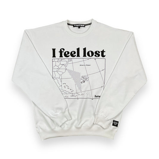 PRINTED CREWNECK LOOSE UNBRUSHED LOST WHITE