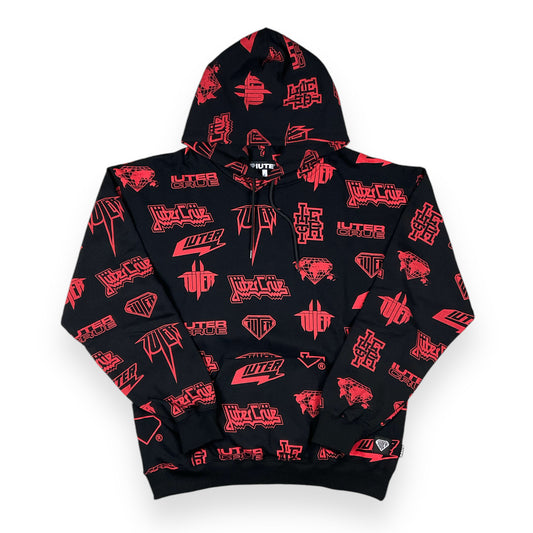 ALLOVER HOODIE LOOSE HORNSRED BLACK