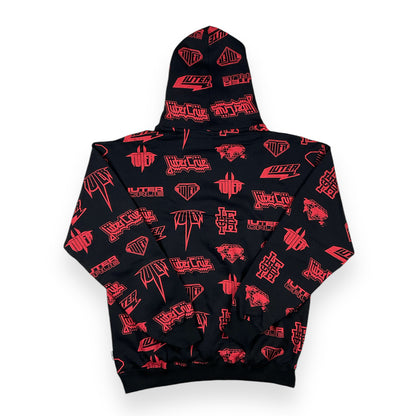 ALLOVER HOODIE LOOSE HORNSRED BLACK