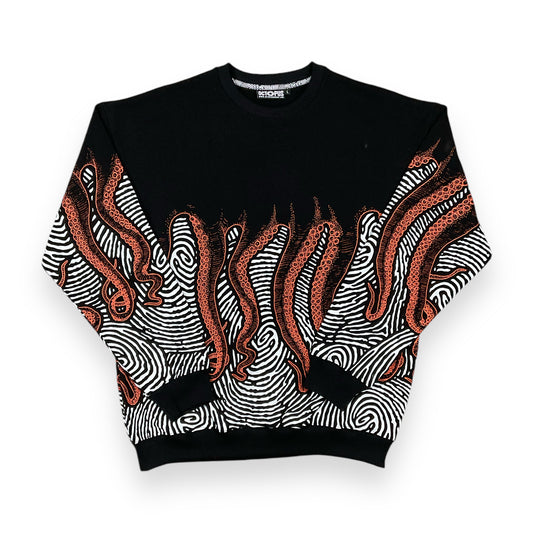 PRINTED CREWNECK LOOSE UNBRUSHED FINGERPRINT BLACK