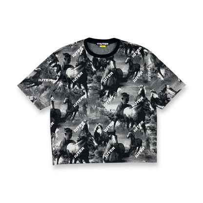 JACQUARD T-SHIRT WILD HORSES BLACK IUTER €15.0
